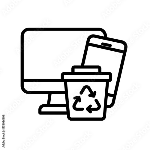 Electronic waste recycling symbol with computer and smartphone  