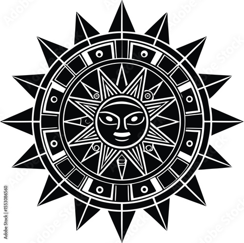 Silhouette of an Aztec Sun Stone