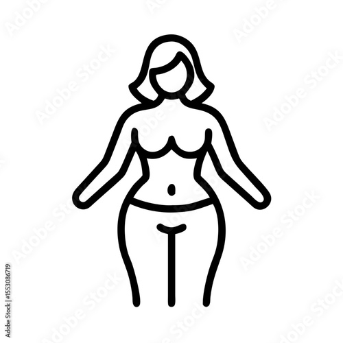 Linear woman silhouette vector icon on transparent background with clean outline style perfect for contemporary body acceptance symbol and minimalist design materials
