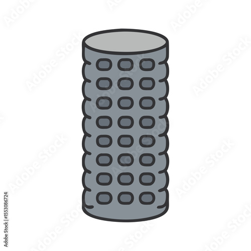 Simple foam roller icon with cylindrical shape and texture pattern showing minimalist fitness design perfect for exercise equipment iconography and wellness branding materials

