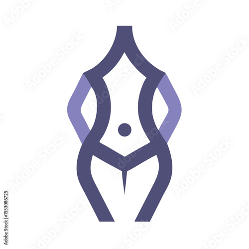 Geometric feminine figure vector icon on transparent background with abstract curves representing natural body shape perfect for body positivity and contemporary design materials

