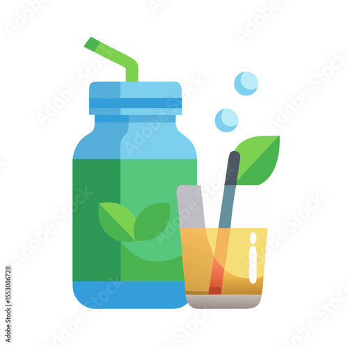 Stylized healthy drink vector icon on transparent background with contemporary flat design showing wellness approach perfect for nutrition branding and beverage iconography materials