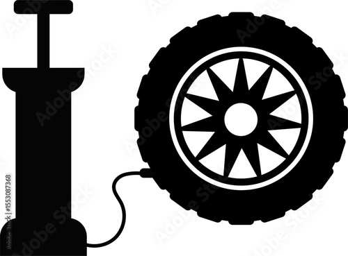 Hand air pump with tire. car service Concept. Changing tires air pressure sign. tires fitting concept
