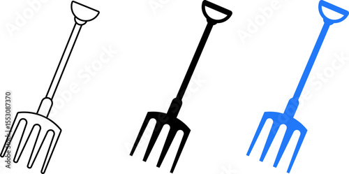 garden fork icon set. gardening tool symbol. compost work symbol