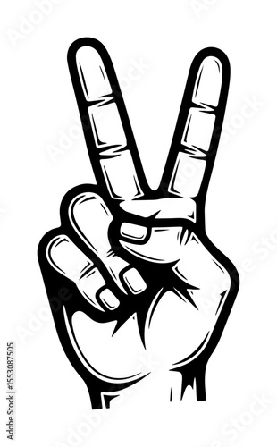 Peace hand gesture – black and white victory sign vector