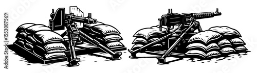 Machine gun emplacements – military defense vector