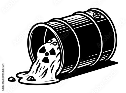 Toxic waste barrel – radioactive spill black and white vector