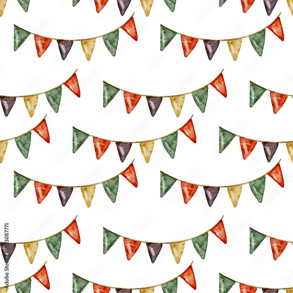Obraz premium Festive garland pattern of new year or birthday party celebration flags.