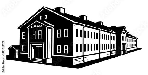 military barracks building vector in black and white