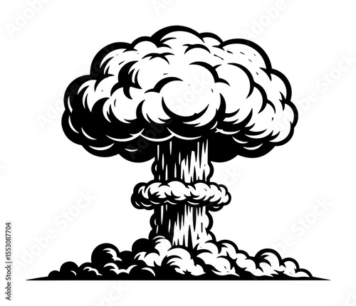 Nuclear explosion – black and white mushroom cloud vector