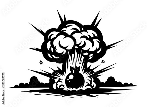 cartoon bomb explosion vector in black and white