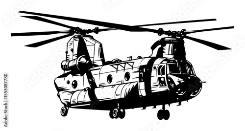 military transport helicopter vector black and white
