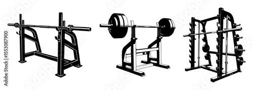 gym bench press racks and squat stand vector