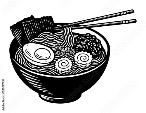 Japanese noodle soup blackandwhite vector art