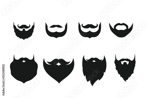 Mens hair and beard silhouettes set. Hipster or retro gentleman style. Vector illustration