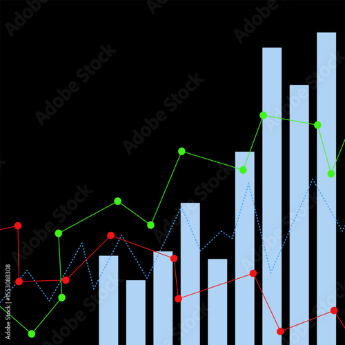 Stock market illustration on black background, business strategy and business concept in global market