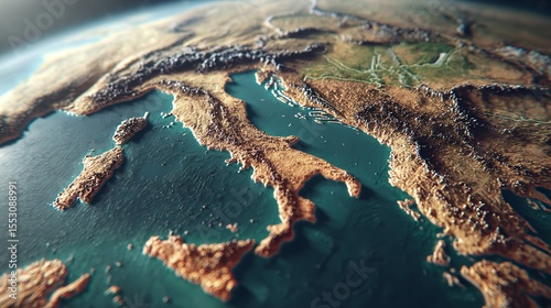 Artistic Topography Italy Adriatic Sea Mediterranean Sea Coastline Islands Detailed Relief Render