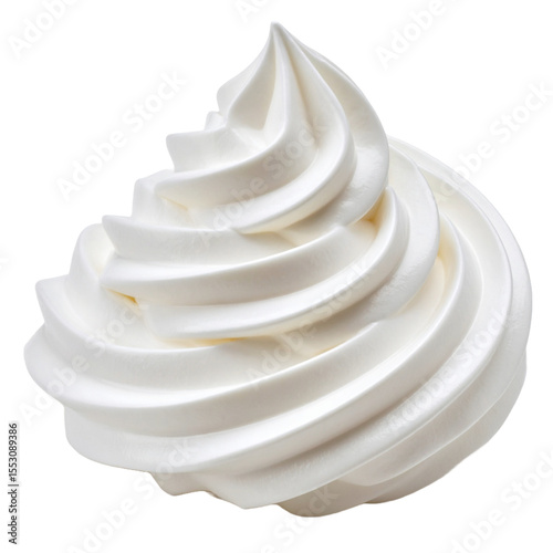Twelveword sentence describing the dollop of whipped cream on a white background; Suitable for food blogs, ads, or packaging design.
