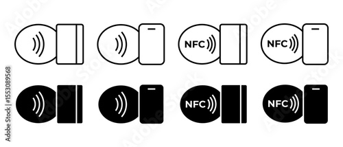 NFC payment icons set. Contactless Payment with bank card, smartphone Symbol
