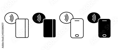 NFC payment icons set. Contactless Payment with bank card, smartphone Symbol