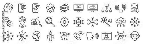 AI agent artificial intelligence chatbot automation technology vector line icons