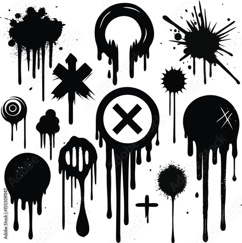 Black Ink Blot Silhouettes Vector Set for Grunge Art and Design