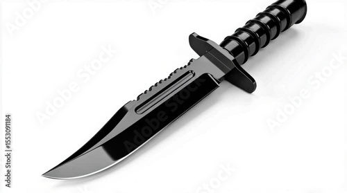 3D render of military tactical knife with serrated design