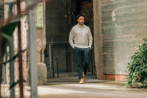 adult man visiting or traveling walking in ancient monument