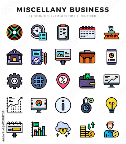 Miscellany Business. Lineal Color icons Pack. vector illustration.