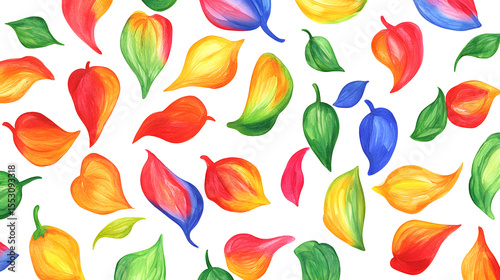 Colorful watercolor floral pattern on a white background. Bright and vibrant flower illustration.