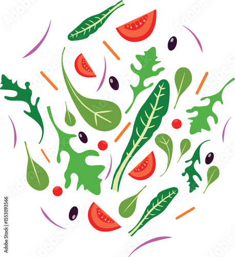 Wallpaper Mural Vector illustration of a fresh mixed salad with colorful vegetables. Healthy and vibrant design, perfect for food blogs, menus, nutrition articles, and healthy lifestyle projects. Torontodigital.ca