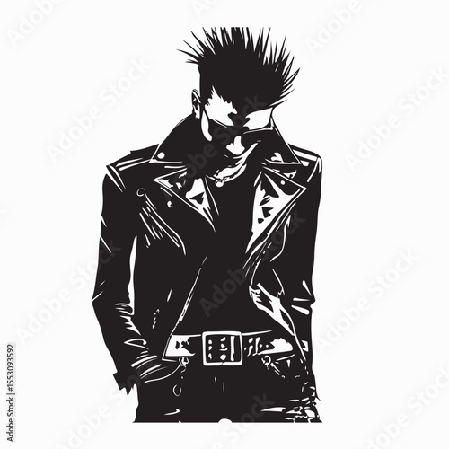 Cool Punk Style Young Man Standing Boldly in Urban Vector Art Design