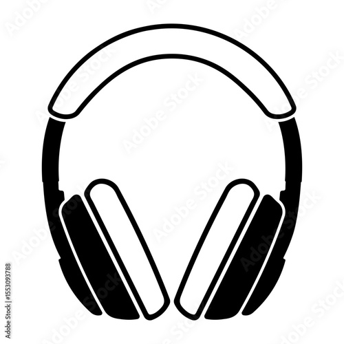 Black and white icon of headphones in minimalistic style, isolated without background. Suitable for audio, music, podcast, and interface design.