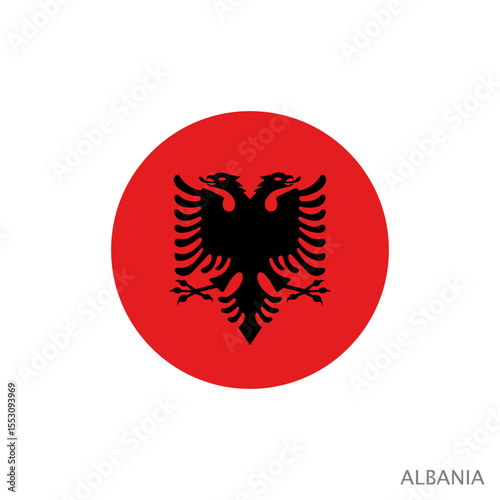 Albania flag symbol. National flag of Albania with official colors. Circle badge. Vector illustration