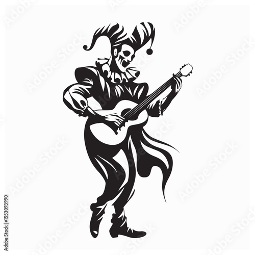 Jester Playing Guitar in a Colorful and Fun Vector Design for Entertainment