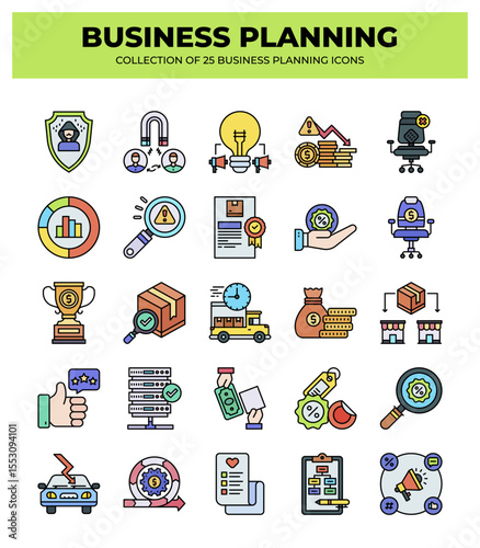 Collection of 25 Business Planning Icons: Strategy. Marketing. and Finance