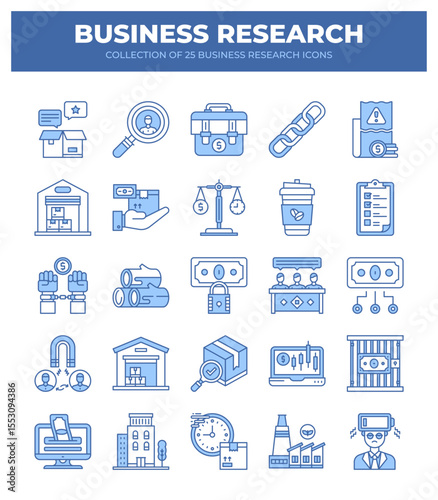 Collection of 25 Business Research Icons. A Visual Guide to Market Analysis and Strategy