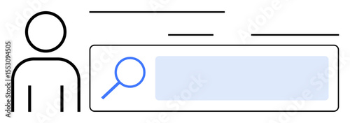 Minimalist design with user icon and search bar featuring a magnifying glass. Ideal for user interface, web design, profile search, navigation, technology, data, and simple landing page