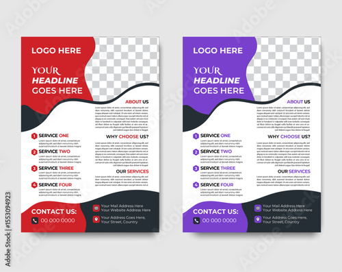 Modern Business Marketing Flyer Template - Corporate Promotion & Service Advertisement Design (Available in Red & Purple Versions)