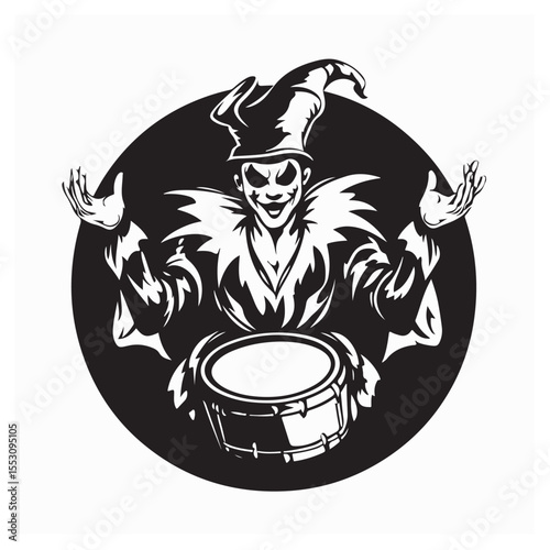 Cheerful Comedian Beats the Drum Happily in a Fun Music Vector Design