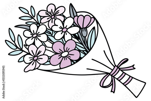 Vibrant and minimalist floral bouquet illustration with colorful petals