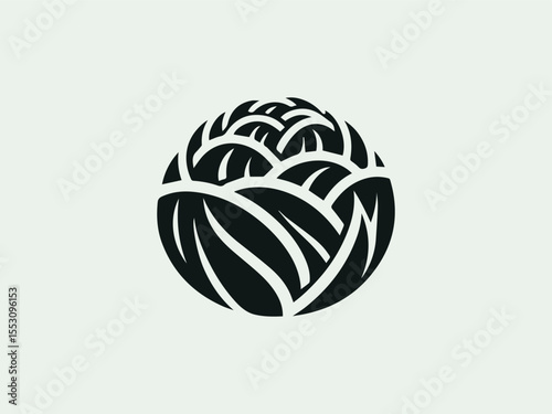 Elegant cabbage silhouette vector logo with layered leaf details for gourmet brands