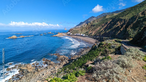 Beautiful landscape of Benijo beach with black volcanic sand. Tenerife. Canary Islands, Spain.