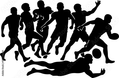 American football players  sports action athletes black vector bundle