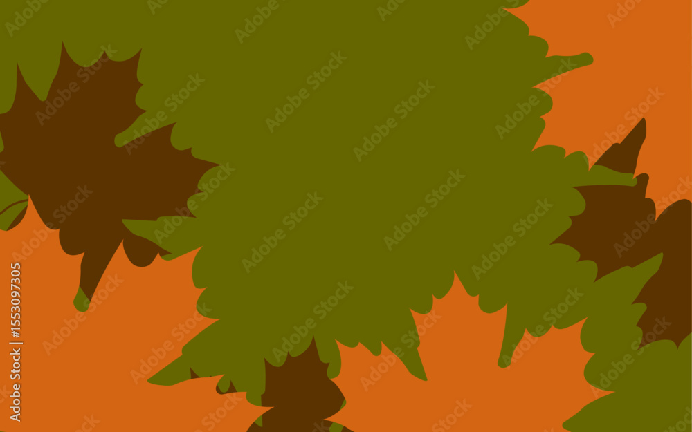 Fototapeta premium Autumn horizontal background. Orange and brown maple leaves on dark green background. Vector illustration. Rectangular banner with space for text. Flyer for sale and discount.