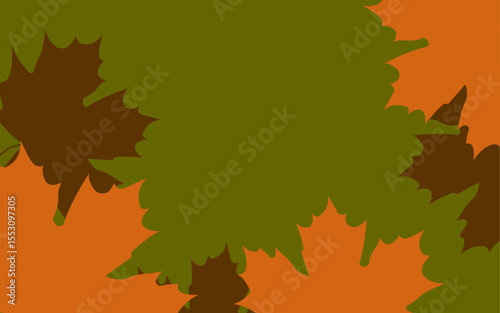 Autumn horizontal background. Orange and brown maple leaves on dark green background. Vector illustration. Rectangular banner with space for text. Flyer for sale and discount.