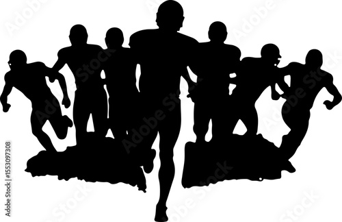 American football players  sports action athletes black vector bundle