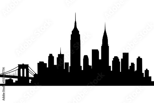 New York City skyline silhouette with iconic buildings and bridge  