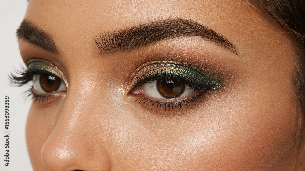 Fototapeta premium Close-Up Eye of a Dark-skinned Lady With Makeup, Dark-Skinned Lady Look