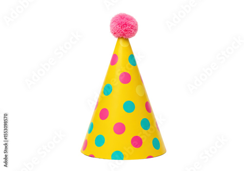 Isolated Polka Dot Party Hat with Pom-Pom